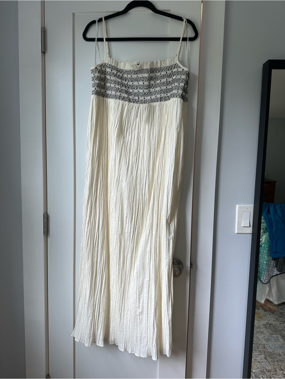 J. Crew Cream Maxi Dress with Smocked Black-White Bodice